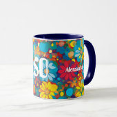 花はっきりしたコンテンポラリー柄の鮮やかデイジー マグカップ (正面右)