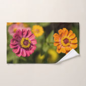 花はオレンジとピンクのジニア バスタオルセット (ハンドタオル)