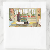 花はカール・ラーソンによる窓際の窓辺 長方形シール (バッグ)