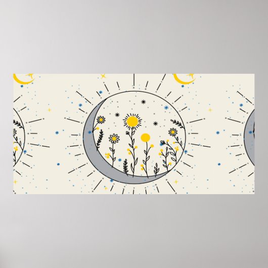 花は太陽と月のグラフィックアートを惑星 ポスター (正面)