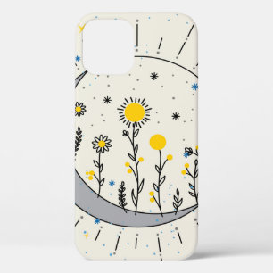 花は太陽と月のグラフィック・アートを惑星とする iPhone 12ケース