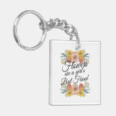 花は女の子の友最高の達である-《植物》百日草アート キーホルダー (正面左)