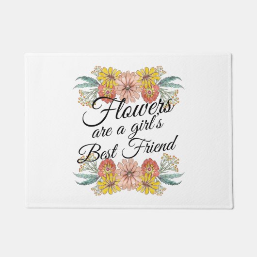 花は女の子の友最高の達である-《植物》百日草アート ドアマット (正面)
