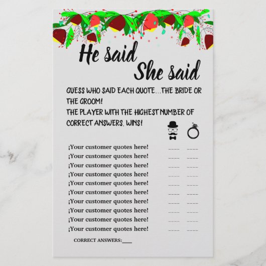 花は彼は彼女はシャワーゲームカードフライヤーと言った チラシ (正面)