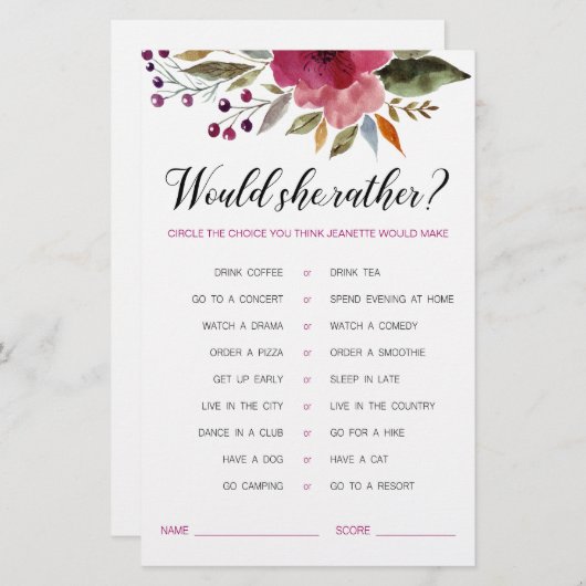 花は彼女はむしろブライダルシャワーゲーム (正面/裏面)