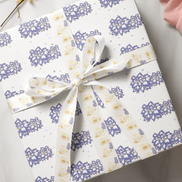 花は紫色で輪郭が金色AOP ラッピングペーパー