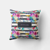 花は|のトレンディーを明るい縞で飾り、 クッション (裏面)