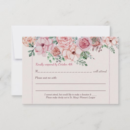 花はRSVPカードを縁どります 出欠カード (正面)