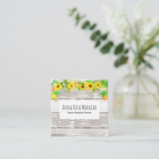 花ひまわり素朴ヴィンテージオールドウッドレモン スクエア名刺 (スタンド正面)