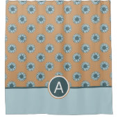 花ひまわり青い花（モノグラム） シャワーカーテン (正面)