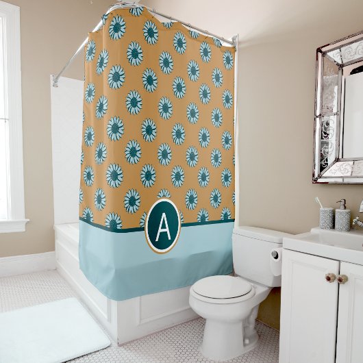花ひまわり青い花（モノグラム） シャワーカーテン