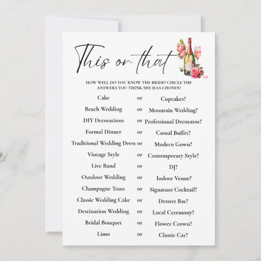 花びらこれまたはそのブライダルシャワーゲームカード (正面)