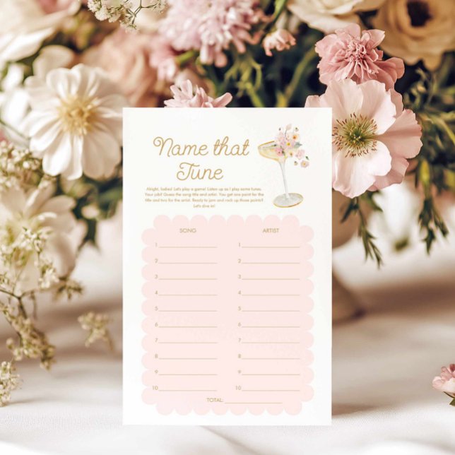 花びらとゲームをチューニングするプロセッコ名 (Blush Pink Name that Tune Petals and Prosecco Bridal Shower Game)