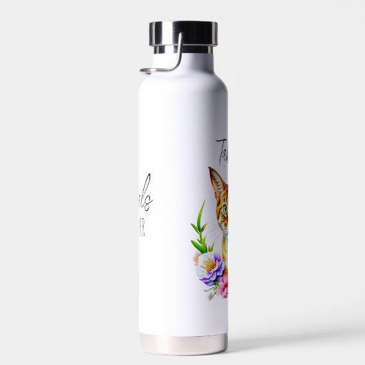 花びらとプリンかわいい猫とかわいらし花 ウォーターボトル (右面)