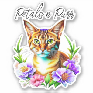 花びらとプリンかわいい猫とかわいらし花 シール