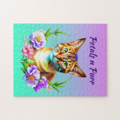 花びらとプリンかわいい猫とかわいらし花 ジグソーパズル (横)