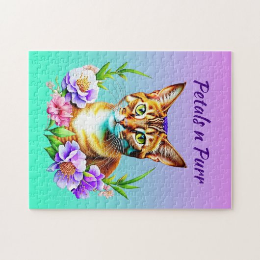 花びらとプリンかわいい猫とかわいらし花 ジグソーパズル (横)
