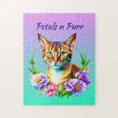花びらとプリンかわいい猫とかわいらし花 ジグソーパズル (縦)