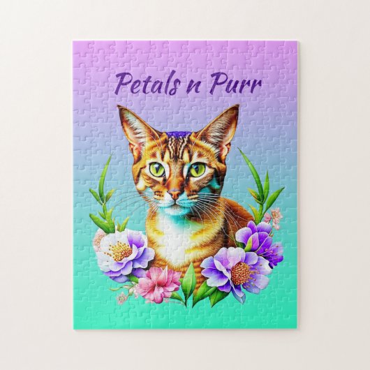 花びらとプリンかわいい猫とかわいらし花 ジグソーパズル (縦)