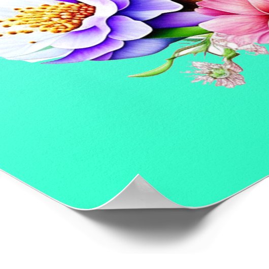 花びらとプリンかわいい猫とかわいらし花 ポスター (角)