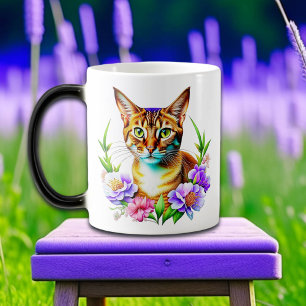 花びらとプリンかわいい猫とかわいらし花 モーフィングマグカップ