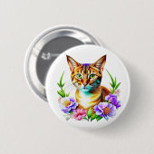 花びらとプリンかわいい猫とかわいらし花 缶バッジ (正面&裏面)