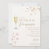 花びらとプロセコエレガントブライダルシャワーパーティー 招待状 (正面)
