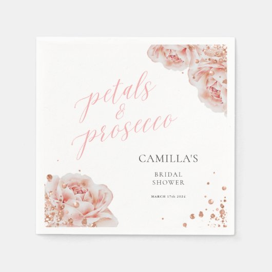 花びらとプロセッコのブラッシュピンクスパークリーな花 スタンダードカクテルナプキン (正面)