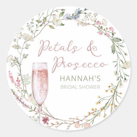 花びらとプロセッコウェディングシャワーの好意 ラウンドシール (正面)