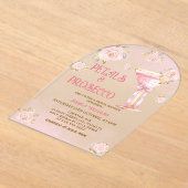 花びらとプロセッコエレガントフローラブライダルシャワー アクリル招待状 (レイダウン)