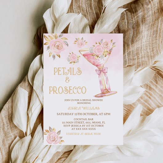 花びらとプロセッコエレガントフローラブライダルシャワー 招待状