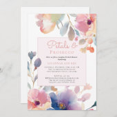 花びらとプロセッコカップルフローラブライダルシャワー 招待状 (正面/裏面)