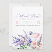 花びらとプロセッコパープルフローラブライダルシャワー 招待状 (正面)