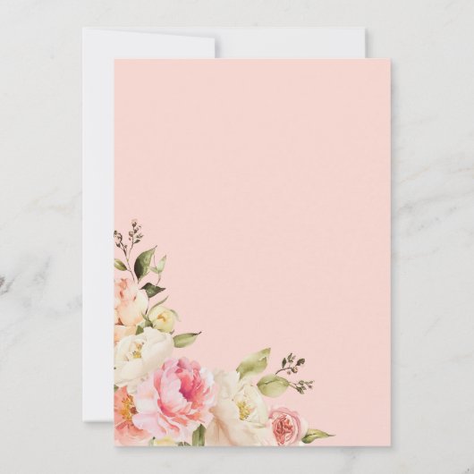 花びらとプロセッコピンクフローラブライダルシャワー 招待状 (裏面)