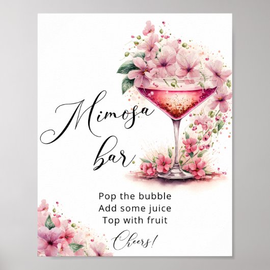 花びらとプロセッコピンクフローラミモサバー標識 ポスター (正面)