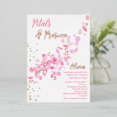 花びらとプロセッコピンクブライダルシャワーの招待 箔シーズンカード (立ち正面)