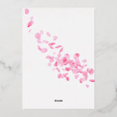 花びらとプロセッコピンクブライダルシャワーの招待 箔シーズンカード (裏面)