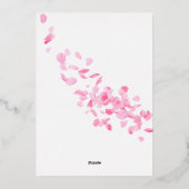 花びらとプロセッコピンクブライダルシャワーの招待 箔シーズンカード (裏面)