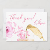 花びらとプロセッコピンクブライダルシャワー サンキューカード (正面)