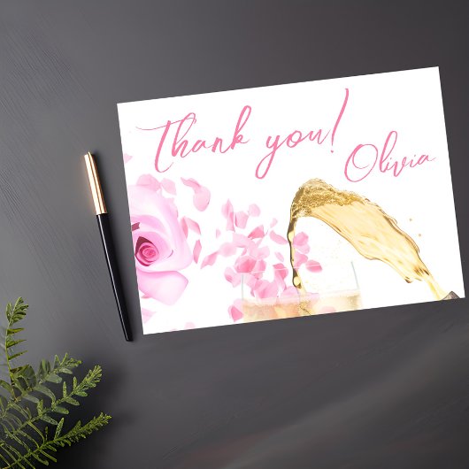 花びらとプロセッコピンクブライダルシャワー サンキューカード