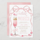 花びらとプロセッコピンクボウブライダルシャワー 招待状 (正面/裏面)