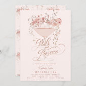 花びらとプロセッコピンクワイルドフラワーズブライダルシャワー 招待状 (正面/裏面)