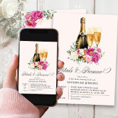 花びらとプロセッコピンク牡丹ブライダルシャワー 招待状