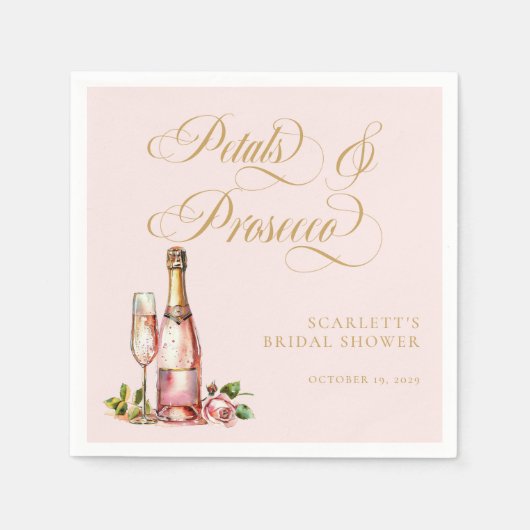 花びらとプロセッコフローラエレガントブライダルシャワー スタンダードカクテルナプキン (正面)