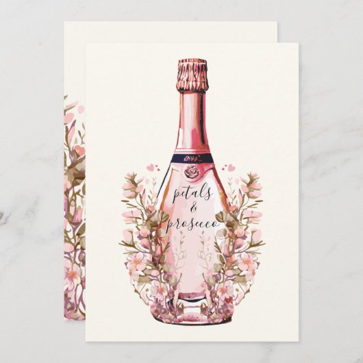 花びらとプロセッコフローラハートブライダルシャワー 招待状 (正面/裏面)