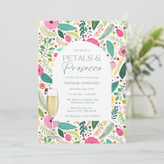 花びらとプロセッコフローラブライダルシャワーパーティー 招待状 (スタンド正面)
