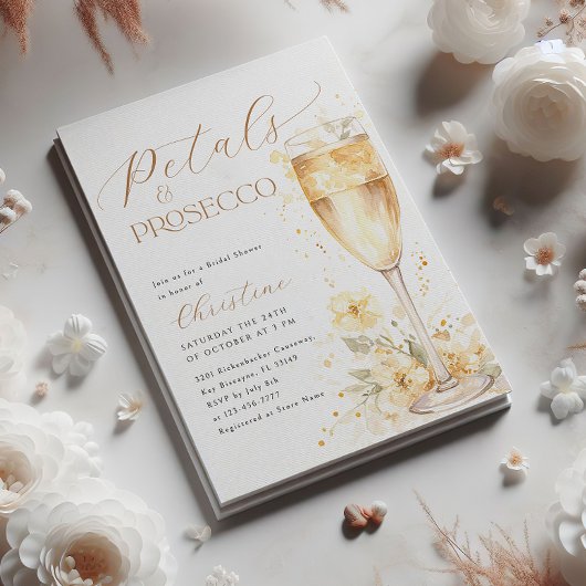花びらとプロセッコフローラブライダルシャワー 招待状