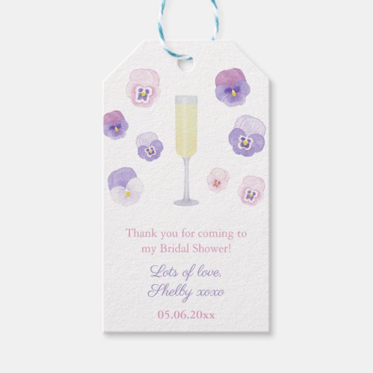 花びらとプロセッコブライダルシャワーお願い ギフトタグ (正面)
