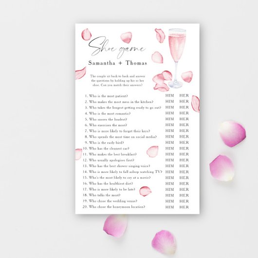 花びらとプロセッコブライダルシャワーシューゲーム