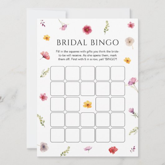 花びらとプロセッコブライダルシャワービンゴゲームカード 招待状 (正面)